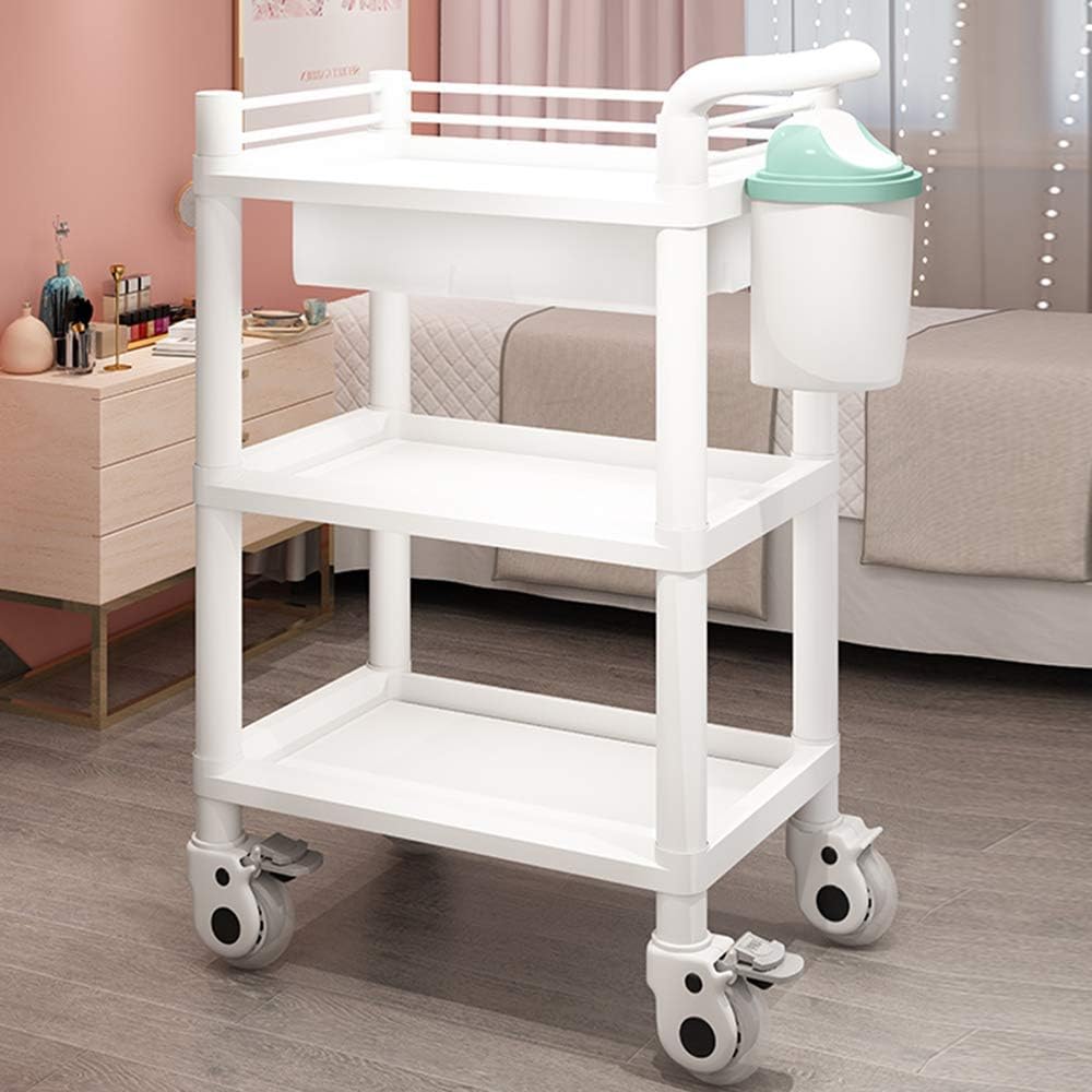 Salon Trolley Hairdresser, Multifunctional Beauty Tools for Barrow Shop, Barber Shop, Cosmetics, Salon, Manicure and Pedicure,WhiteB,Threelayers