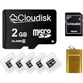 Cloudisk Pack of 5 Micro SD Card 2GB Flash Memory Card C6 with SD Adapter, Card Reader (2 GB)