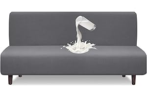 Granbest Water Repellent Futon Cover High Stretch Armless Sofa Covers Foldable Sofa Bed Covers Jacquard Futon Slipcover Waterproof Furniture Protector for Kids, Pets(Futon, Light Gray)