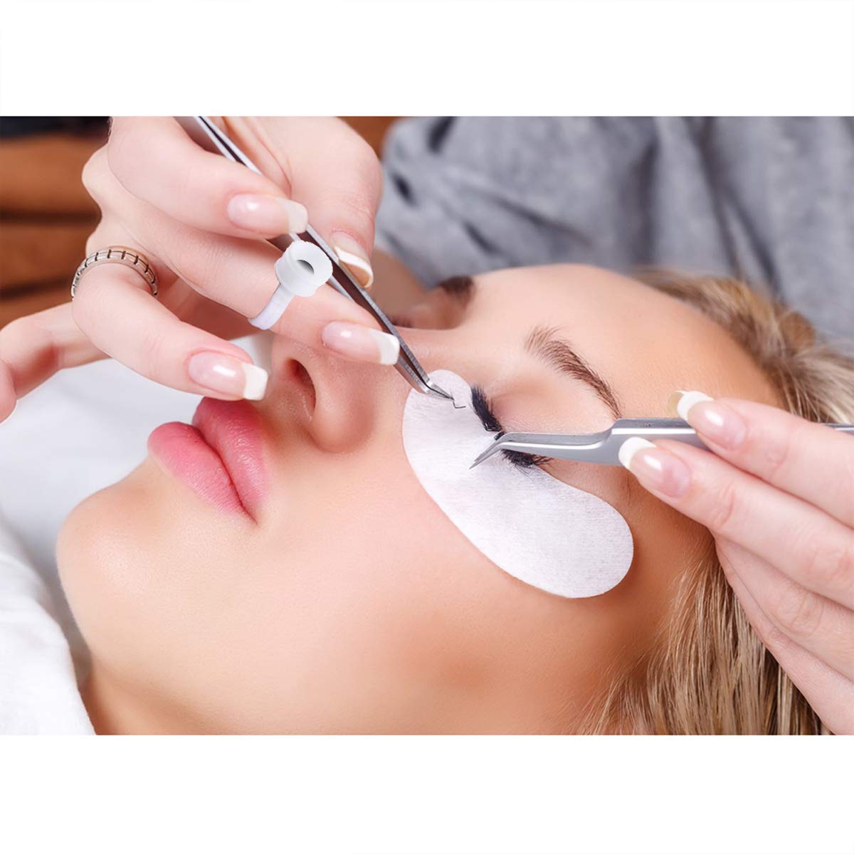 Nail Extension Ring, 100Pcs Plastic Cosmetic Circularity Tattoo Gel Holder Sticky Pigment Tool, White : Beauty