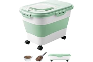 DDMOMMY 20-23 Lbs Dog Food Storage Container - Collapsible Dog Food Container with Attachable Casters and Scoop,Travel Silicone Bowl, Pet Food Storage Containers to Keep Dry Food Fresh,Easy to Move
