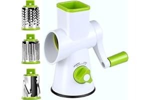 IGOOO Rotary Cheese Grater - Round Vegetable Mandoline Slicer with 3 Cylinder Stainless Steel Blades, 100% Dishwasher Safe, Super Strong Grip