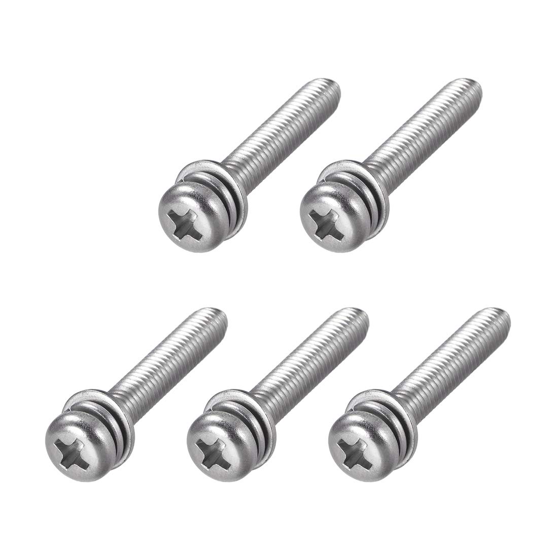 sourcing map M5 x 30mm Stainless Steel Phillips Pan Head Machine Screws Bolts Combine with Spring Washer and Plain Washers 5pcs
