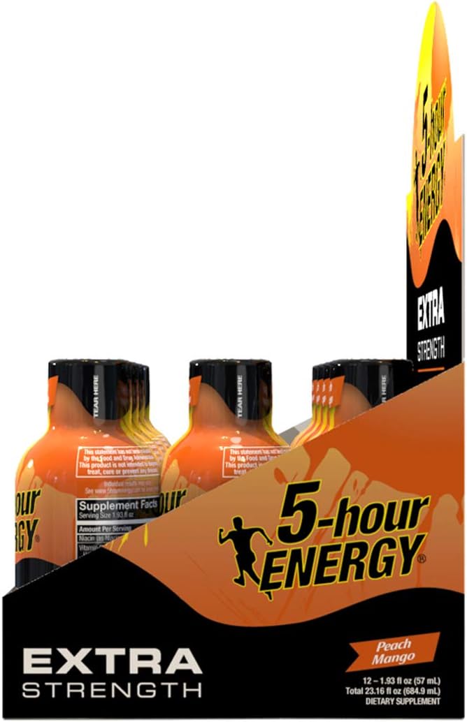 5-hour ENERGY Shot, Extra Strength, Peach Mango, 1.93 Ounce,12 Count: Health & Personal Care