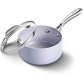 KOCH SYSTEME CS Nonstick Sauce Pan with Lid, 1 Quart Saucepan with Lid, 1 QT Nonstick Ceramic Small Sauce Pan with Stainless Steel Handle, Non-Toxic Ceramic Saucepan, Oven Safe, Purple