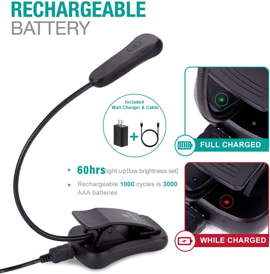 Vekkia Book Light Set with Charger, Clip on Reading Light in Bed with 3 Brightness, Up to 60 Hrs, Rechargeable, Eye-Care Warm LED for Read Before Bed. Perfect Gift Choice（Incl Travel Case, Cable): Home Improvement