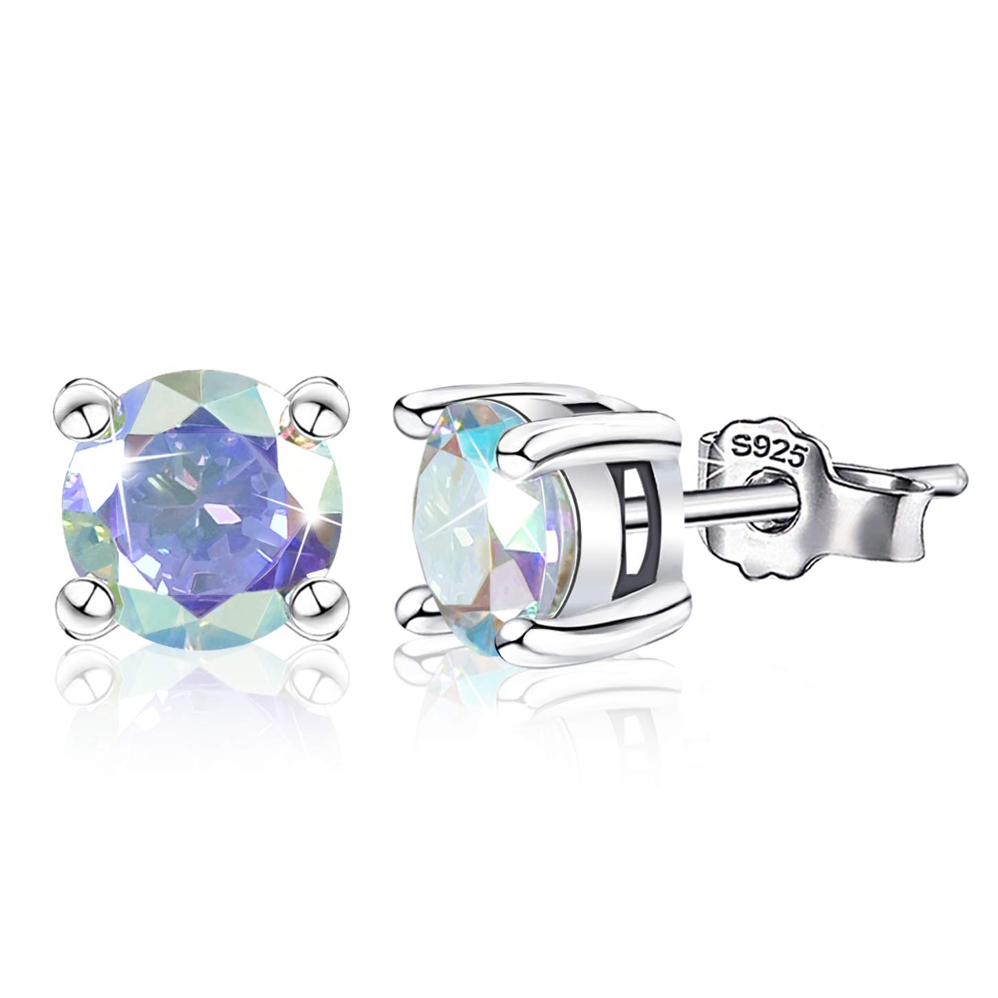 Colorful Cubic Zirconia Stud Earrings - Sterling Silver Hypoallergenic Round Square CZ Studs Earrings for Women Girls, 7MM