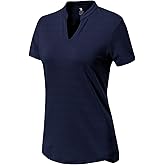 YSENTO Women's Dry Fit Golf Polo Shirts Tops Short Sleeve V Neck Collarless Apparel Shirts Clothes