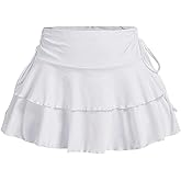 Women's Y2k Mini Ruffle Skirts A Line Tiered Layers Skirts with Shorts Elastic Waist Bow Side Coquette Going Out Skort