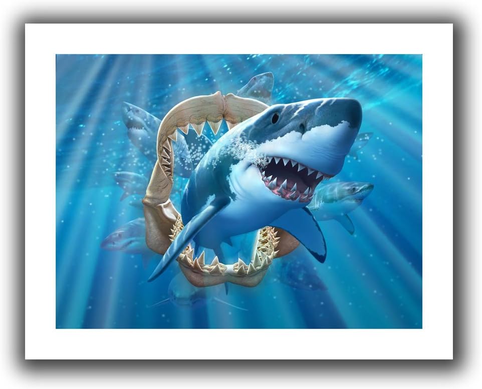 Art Wall Jerry Lofaro 'Great White Shark' Unwrapped Flat Canvas Artwork, 22 by 28-Inch