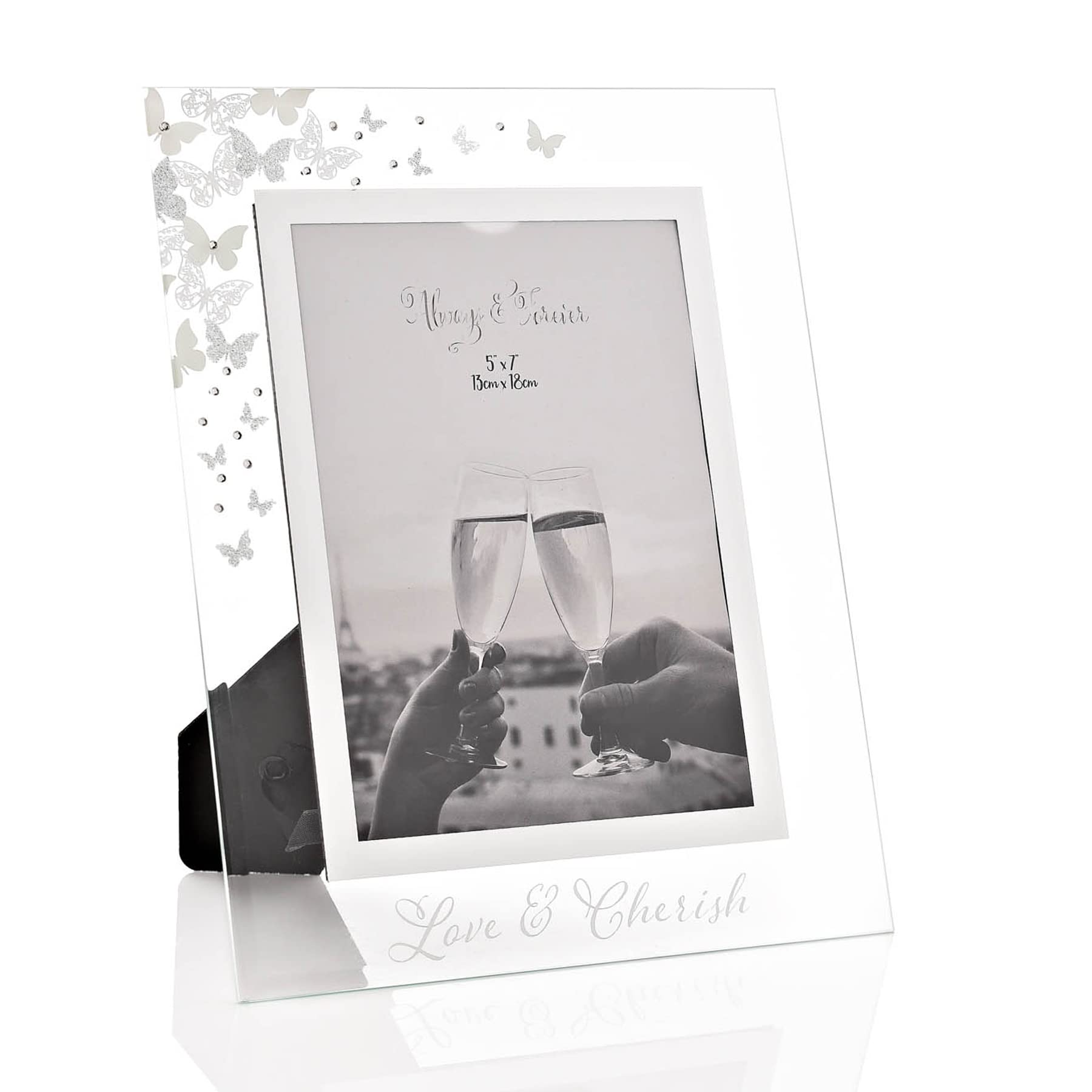 Widdop Love and Cherish Glass Photo Frame with Butterflies and Diamantes - 5x7