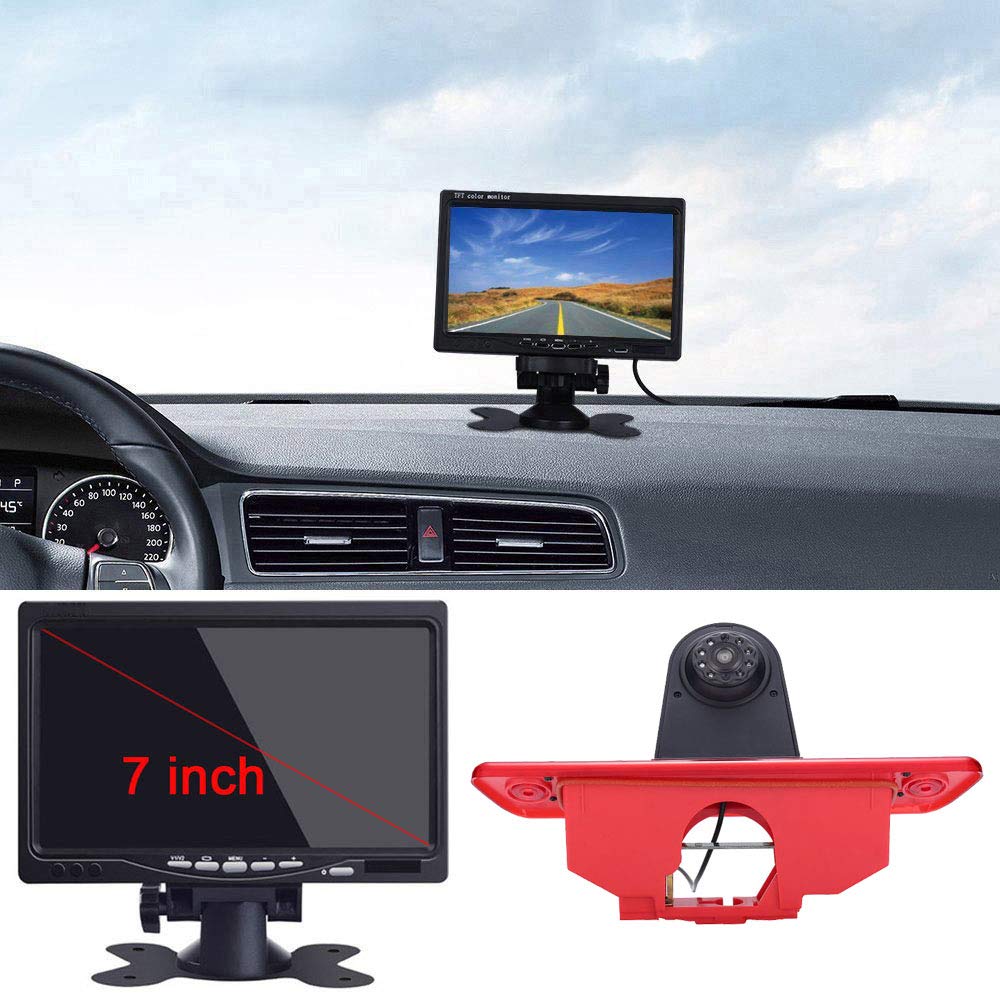 〔12mm Lens CMOS Camera + 7'' TFT LCD Monitor〕Car HD waterproof 3rd Brake Light Reverse Camera Kit for Peugeot Expert/Fiat Scudo/Citroen Jumpy 2007 – 2016 third stop light