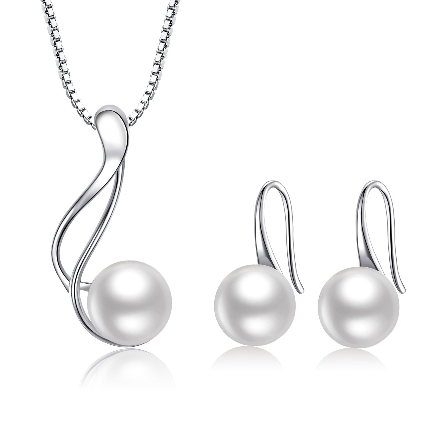 AMIGUO Freshwater Pearl Jewellery Necklace Earrings Set 925 Sterling Silver Gift For Women