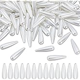 HOBBIESAY 100Pcs 29.5mm Teardrop Pearl Beads Bulk White Water Drop Beads Faux Pearl Loose Bead Teardrop Pearls Bracelet Bead for DIY Beacelet Necklace Earring Jewelry Making Craft，Hole: 1.5mm