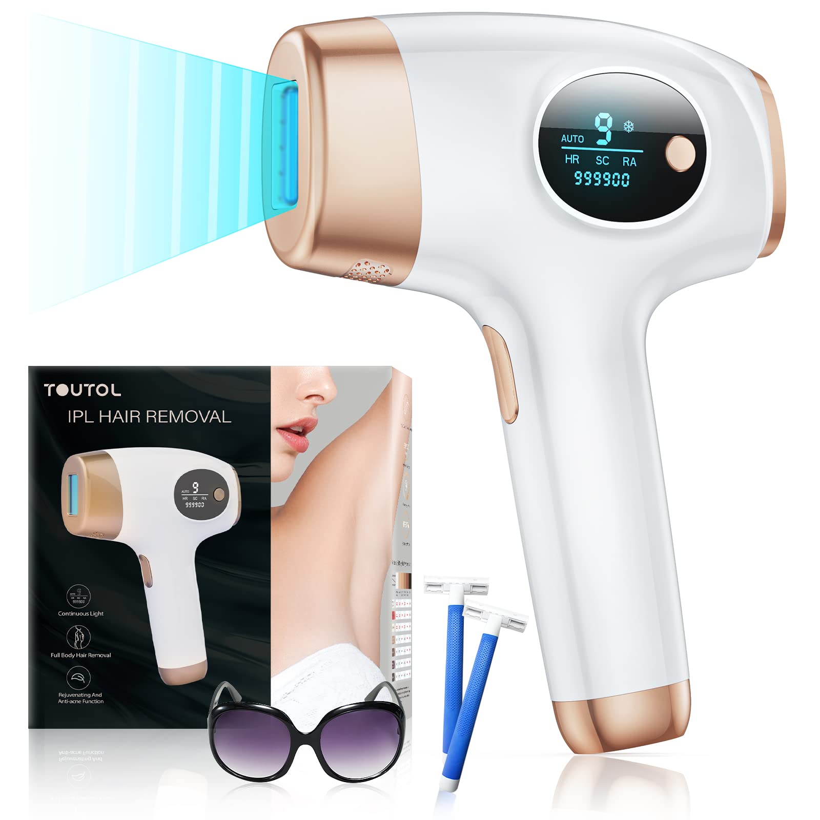 IPL Hair Remover, Upgraded Permanent Laser Hair Removal for Women & Men - 9 Levels, 2 Modes - 999,900 Flashes - Safe for Full Body Use