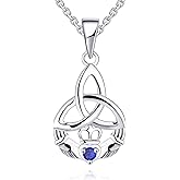 JO WISDOM 925 Sterling Silver Irish Celtic Heart Claddagh Pendant Necklace with Birthstones