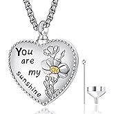 Zhi Kexin Heart Cremation Urn Necklace for Ashes for Women 925 Sterling Silver You Are My Sunshine Sunflower Daisy Flower Memorial Pendant Keepsake Jewelry Gifts