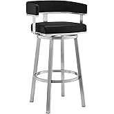 Armen Living Lorin Modern 26" Seat Height Black Faux Leather and Brushed Stainless Steel Metal Swivel Bar Stool for Kitchen I
