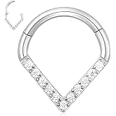 Yolev Silver Septum Ring 316L Surgical Steel Septum Nose Ring CZ Teardrop Hinged Nose Rings Hoops Seamless Clicker Rings Jewelry 10mm Helix Cartilage Conch Hoop Body Piercing Jewelry for Women