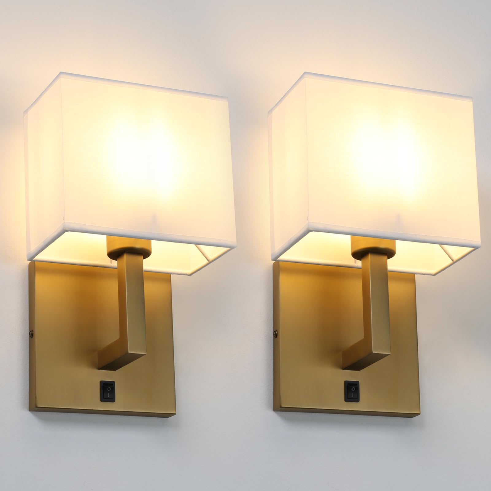 Photo 1 of Yosoan Set of 2 Indoor Vanity Wall Sconce with On Off Switch, Brass Modern Boho Vintage Industrial Light with Square Fabric Shade for Bedroom Living Room Library Hallway Porch Dual Lamp Decor(Antique)