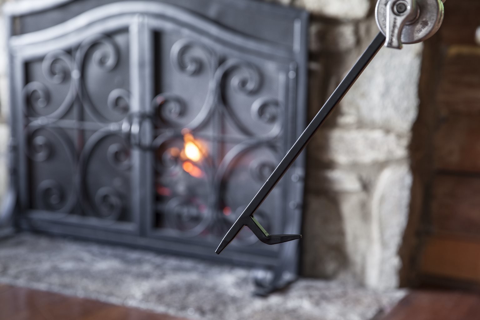 Plow & Hearth 5 Piece Hand Forged Iron Compact Fireplace Tool Set Poker Tongs Shovel Broom and Stand Shepherd's Hook Style Wood Stove Firepit Accessories Natural Black Finish 10.25 sq. x 20 H