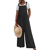 BASQDOV Plus Size Jumpsuit For Women Summer Casual Wide Leg Overalls Adjustable Strap Loose Rompers With Pockets