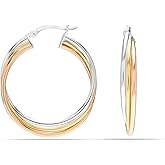 LeCalla 925 Sterling Silver Two-Tone Three-Tone Hoop Earrings Intertwining Round Shape Polished Chunky Hoop Earrings for Women