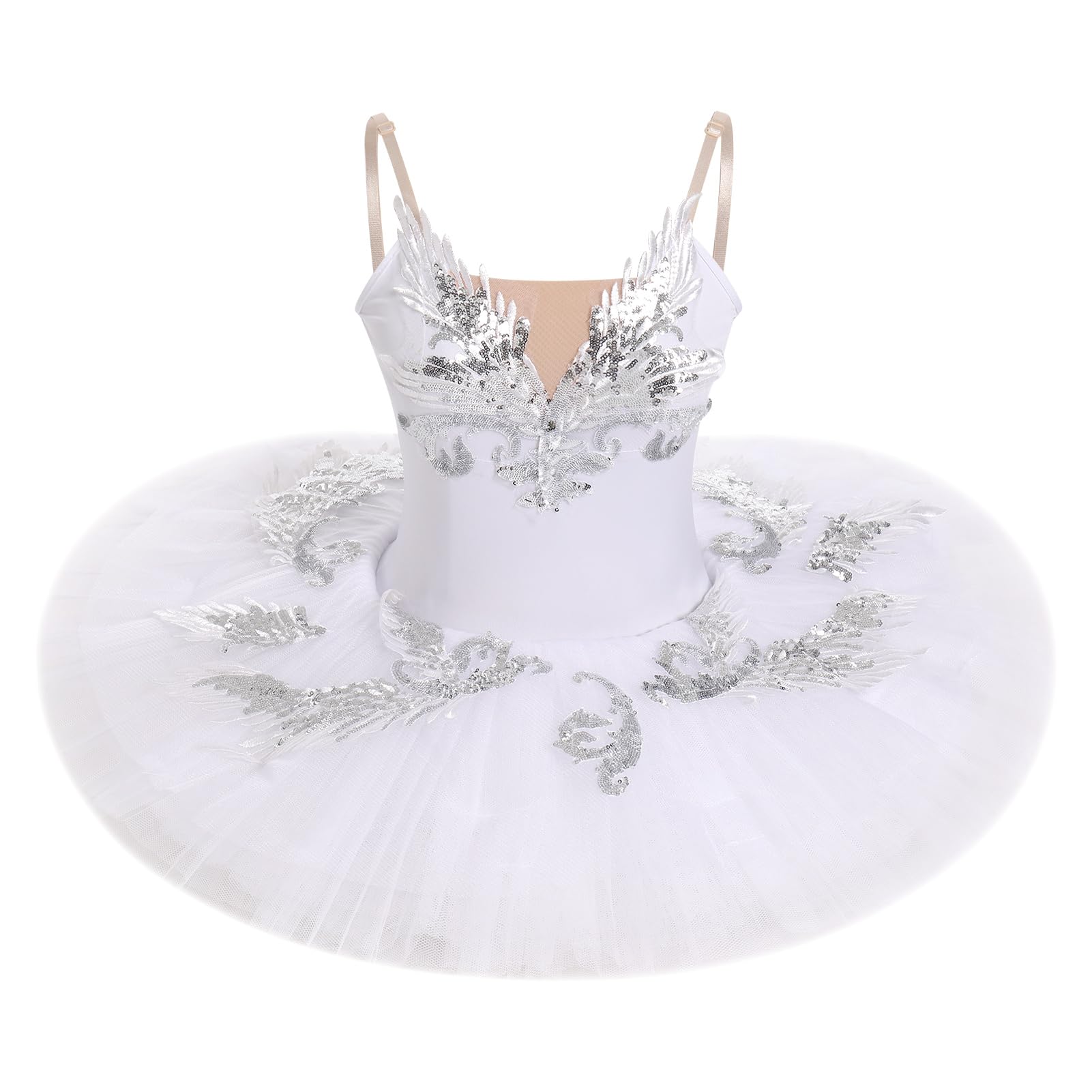 Photo 1 of AFAVOM Dance Leotards for Women Girls Ballerina Swan Lake Costumes Adult Ballet Dance Dress Hard Platter Tutu Camisole Skirted Leotard Sequin Tutu Dress for Performance Dancewear White - Sequin M