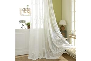 VOGOL White Sheer Curtains Embroidered Design Rod Pocket Window Drapes for Living Room Dining Room Bedroom, 2 Panels (Gypsophila, 60x104)