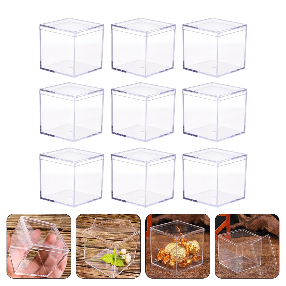 Storage Boxes Clear Acrylic Display Containers Small Boxes with Lids 9 PCS Acrylic Square Container Cube Boxes for Storing Candy, Chocolate Favors