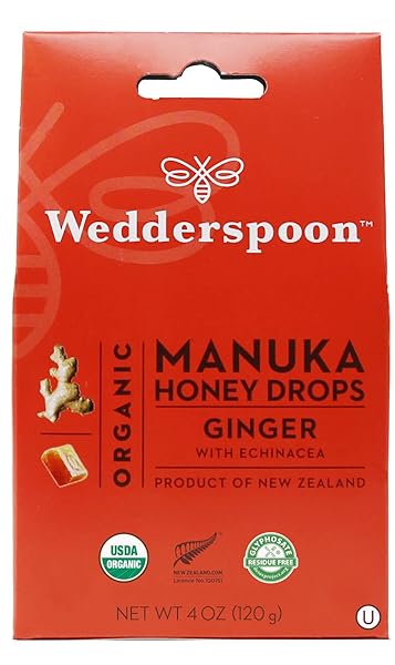 WEDDERSPOON ORGANIC MANUKA HONEY DROPS, GINGER & ECHINACEA,...