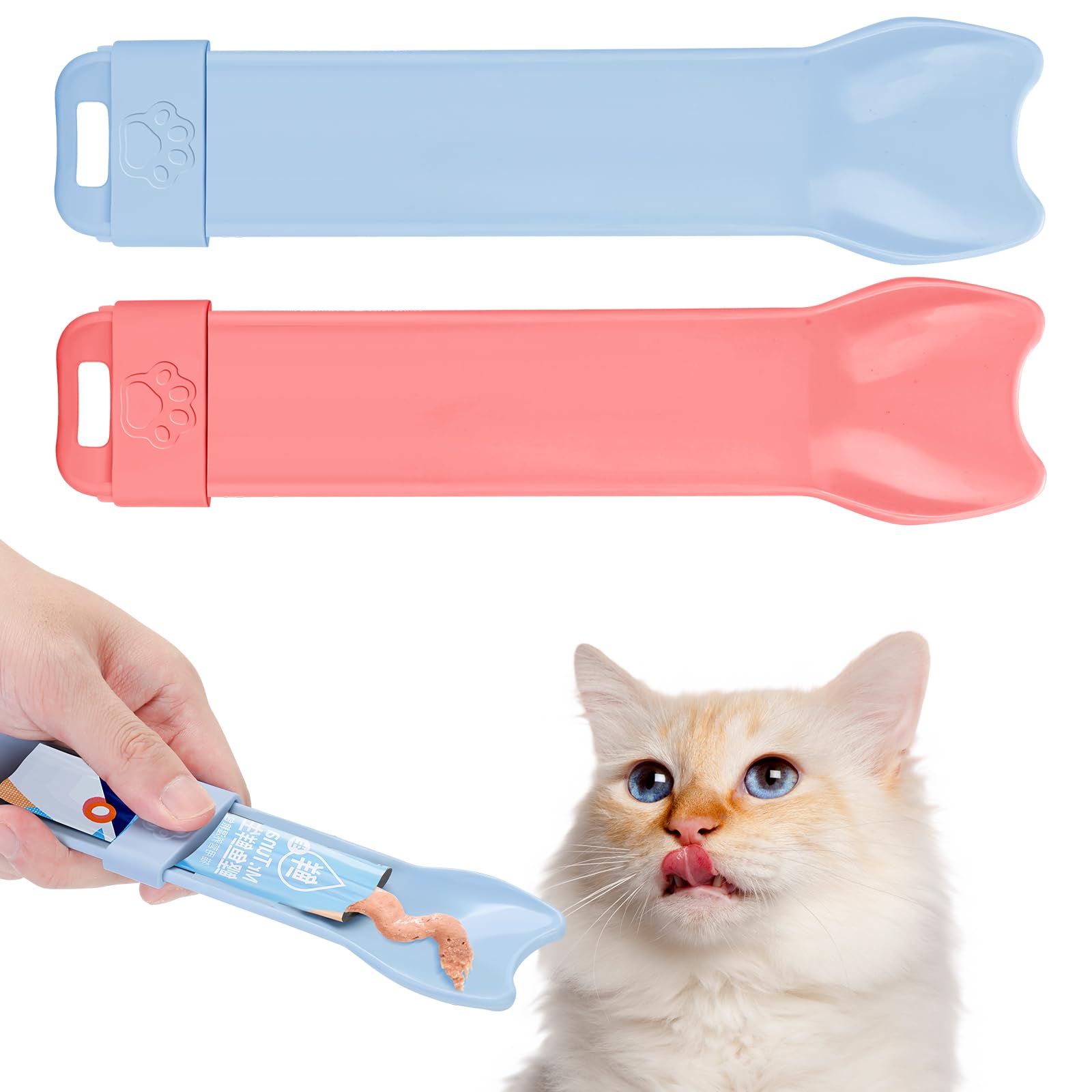 Photo 1 of Yummy Sam 2pcs Cat Strip Feeders, Kitten Strip Squeeze Spoon for Wet Food and Liquid Snack, Cat Lickable Puree Treat Food Dispenser Pet Food Mixing Spoon Feeding Scoop for Puppies Small Pets