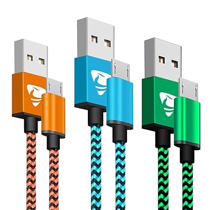 Micro USB Kabel [3-Pack, 2m] 2A USB Ladekabel geflochtenes Kompatibel mit Android Smartphones, Samsung, HTC, Sony, Nexus und 