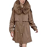 Xukiki Women Warm Thicken Winter Parka Coat Fleece Lined Military Full-Zip Jacket Casual Overcoat with Fur Hood