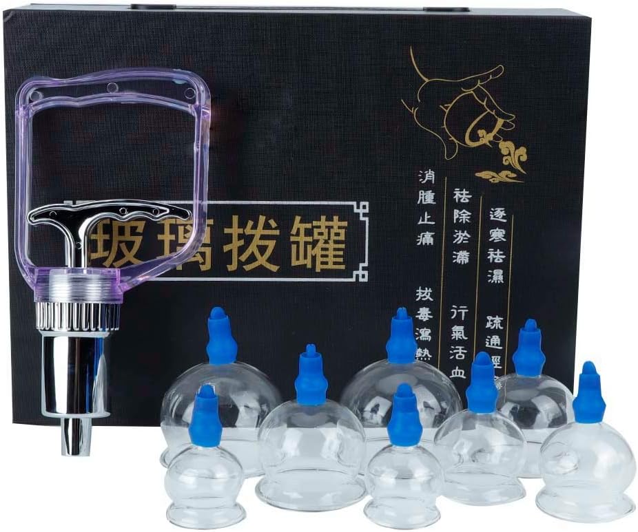Vacuum Cupping Device Household Pull Out Cupping Ja For Pain Relieve Detoxification, With 8 Premium Glass Cups Suction Cupping Set (CE Certification)