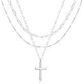 Poxtex Layered Gold Necklaces for Women, Stackable Dainty 14K Gold Silver Plated Trendy Simple Heart Diamond Cross Bow Circle Pendant Paperclip Choker Dot Chain Necklace,Jewelry Set Gifts for Women