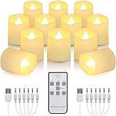 12 PCS Rechargeable Candles Flameless Tea Lights with Remote, USB LED Tealights with Timer Flickering Fake Candle, Votive Tea Light for Halloween, Holiday, Christmas, Party, Home Decorations