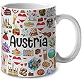 Lotacy Austria Symbols Colorful Coffee Mug, Austria Ceramic Mug 11 oz Coffee Mug, Austria Souvenir and Gifts, Gift Idea for Austrian Men and Women