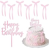 Yuomeaz 7Pcs Pink Bows for Cake, Pink Bow Cake Toppers with Happy Birthday Cakes Topper, Small Ribbon Bows Cakes Decorations for Birthday Wedding Anniversary Party Valentine's Day