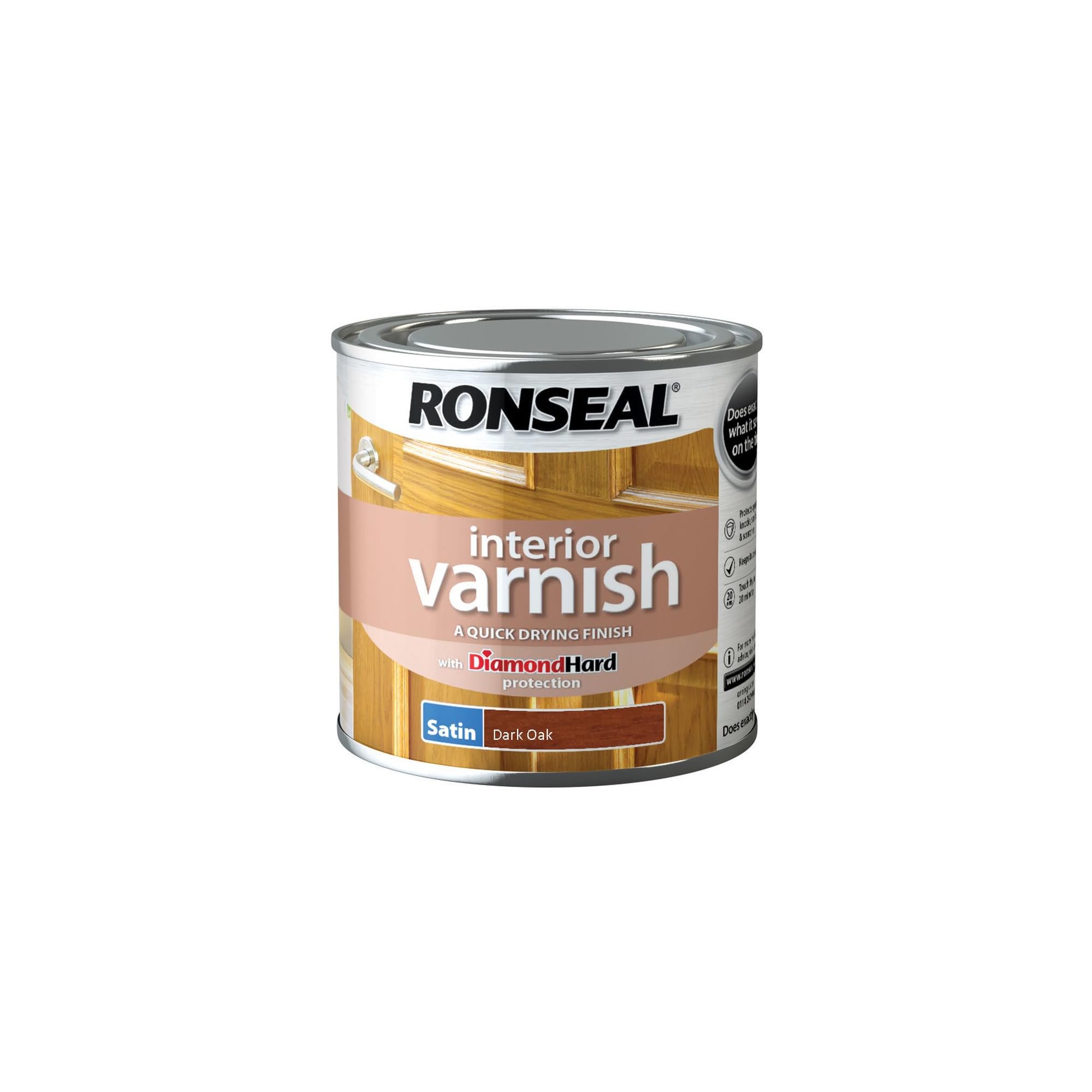 Ronseal RSLIVSDO250 250ml Quick Dry Satin Interior Varnish - Dark Oak