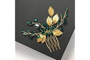 JWICOS Beaded Crystal Bridal Hair Comb for Brides and Bridesmaids (Gold Green)