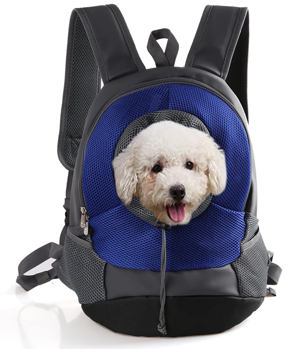 Small Dog Cat Backpack Carrier Dog Puppy Front Bag Pet Papoose Carry Bag Ventilate Adjustable Padded Pet Shoulder Bag with Head Out Design, Pocket & Safe Belt Pet Carrier for Subway Camping Airplane