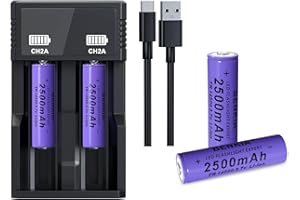 BENKIA 14500 Rechargeable Battery 3.7Volt 2500mAh Button Top Batteries for Headlamp Flashlight(4 Pack,14500 Battery+Charger)