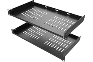QiaoYoubang 2 Pcs 1U Vented Cantilever Rack Shelves, 10 inches Deep Tray for 19" Networking Cabinet or Rack, Black 2 Pcs (10 inch 2 PCS)