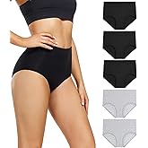wirarpa Women's Underwear High Waisted Ladies Cotton Panties Soft Full Coverage Briefs 5 Pack Black Grey Medium