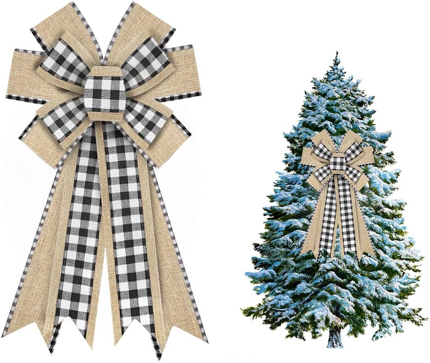 Bows & Ribbons - Heureppy Christmas Wreath Bows Decor Bow White Black Buffalo Plaid Burlap for Wreaths, Ribbon Tree Topper Home Decoration Ornament Supplies