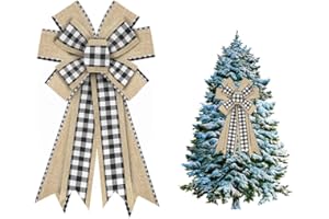 Heureppy Christmas Wreath Bows Decor Bow White Black Buffalo Plaid Burlap for Wreaths, Ribbon Tree Topper Home Decoration Ornament Supplies