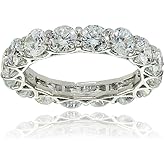 Hoops & Loops 925 Sterling Silver Cubic Zirconia 4mm Round-Cut Eternity Band Ring for Women, Silver, Yellow & Rose Gold