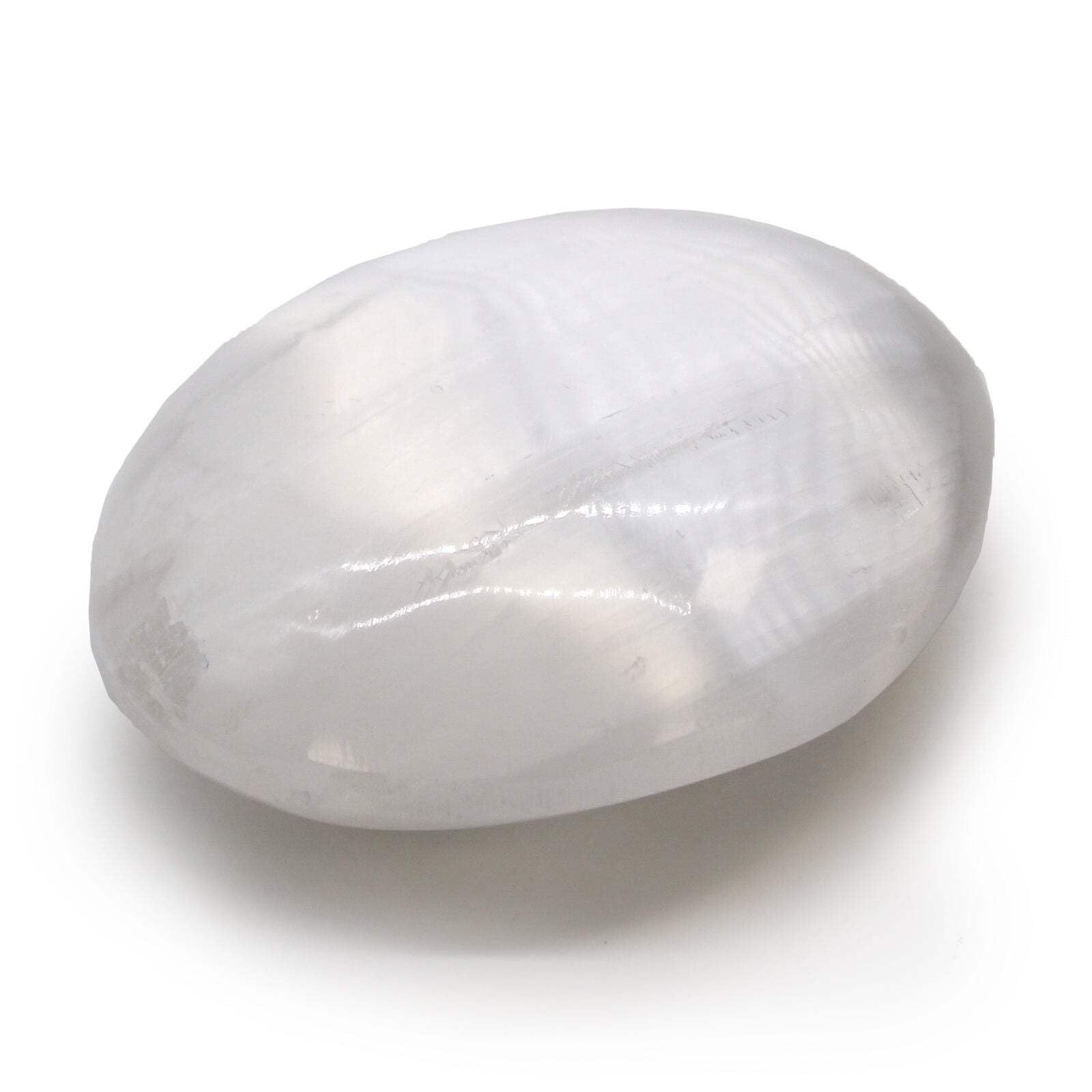 Ancient Wisdom Selenite Polie-Oval Stone Carved Piercing, White, Single