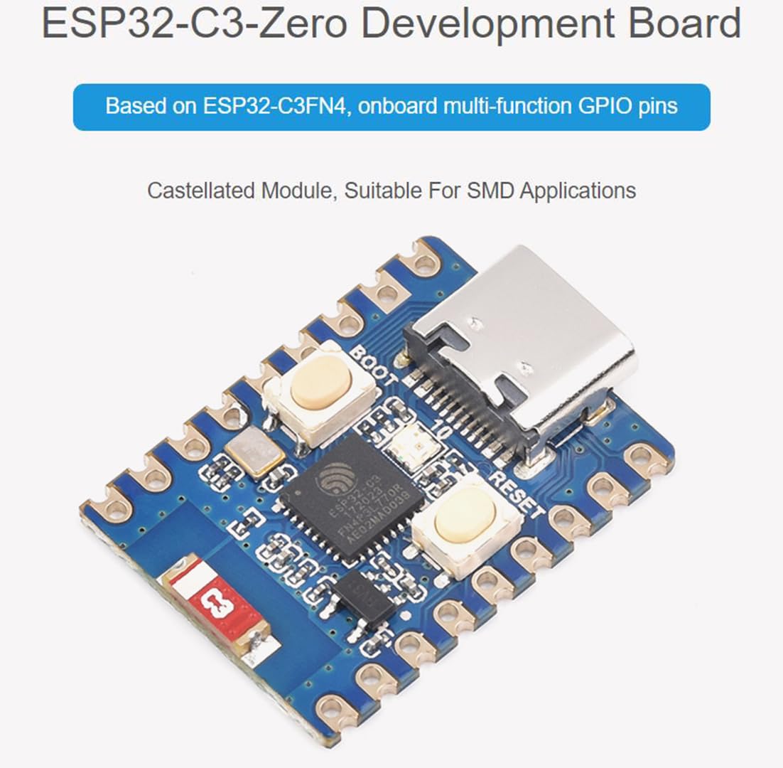 ESP32-C3 Mini Development Board, Based on ESP32-C3FN4 Single-Core Processor 160MHz Running Frequency, Support 2.4GHz W-i-F-i & Blue-Too-th 5, Onboard 400KB of SRAM and 384KB ROM, 4MB Flash Memory